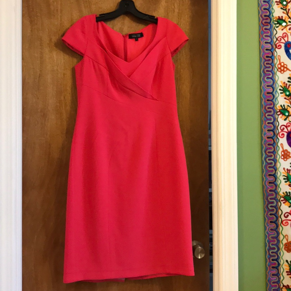 Teri Jon (Size 6) Hot Pink Cap Sleeve Dress